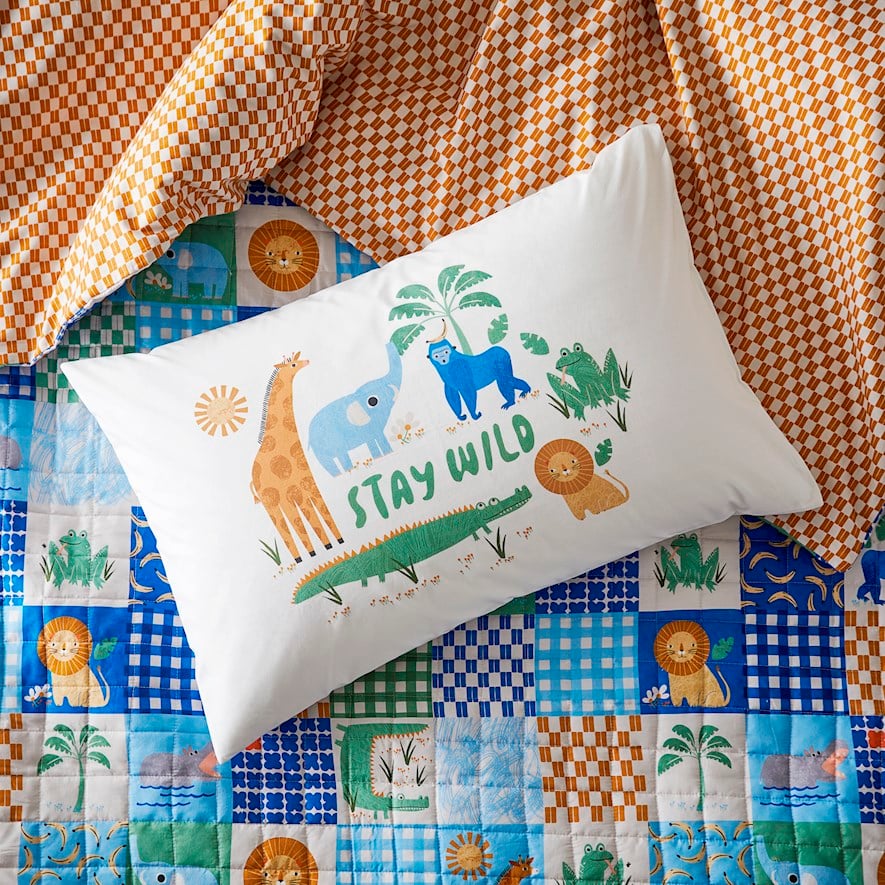 Adairs Kids Stay Wild White Text Pillowcase Adairs