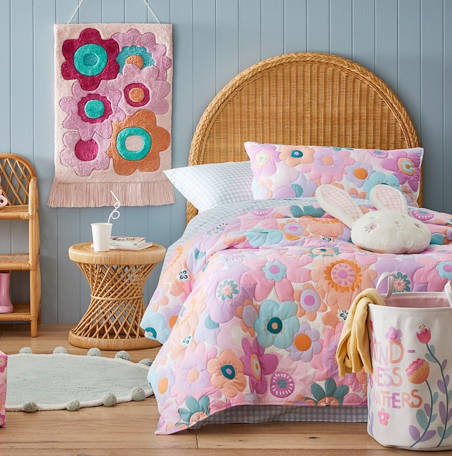 Adairs Kids Poppy Floral Quilted Quilt Cover Set Kids Bedroom Adairs