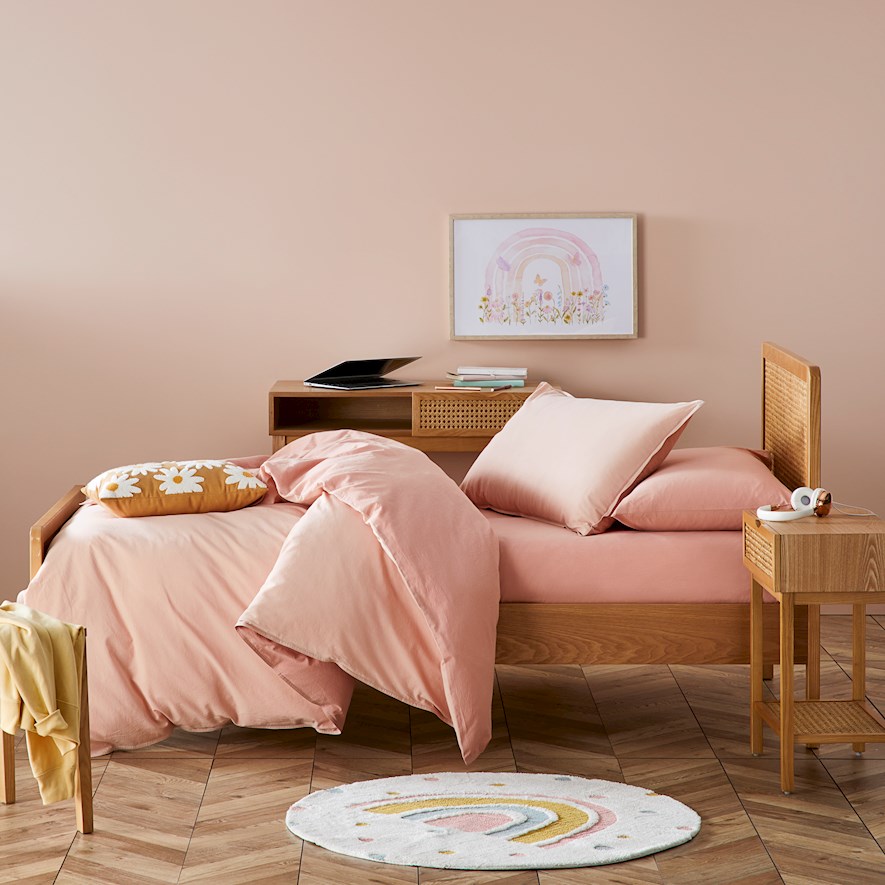 Adairs Kids Stonewashed Cotton Pink Sand Quilt Cover Set Adairs