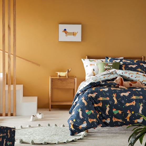 Playful Puppies Navy Quilt Cover Set