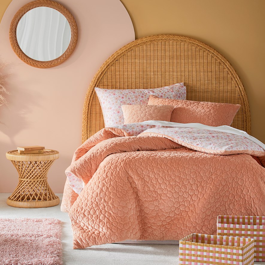 Adairs Kids Daisy Dusty Pink Quilted Velvet Quilt Cover Set Adairs