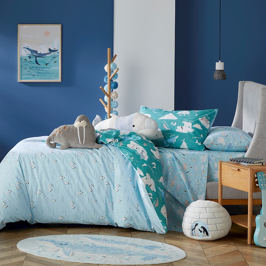 Adairs Kids Arctic Friends Sea Green Quilt Cover Set Adairs