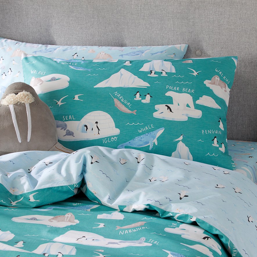 Adairs Kids Arctic Friends Sea Green Quilt Cover Set Adairs