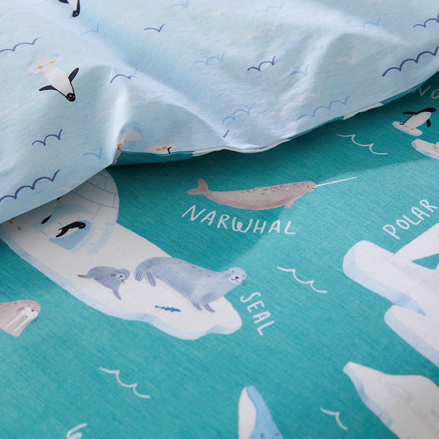 Adairs Kids Arctic Friends Sea Green Quilt Cover Set Adairs