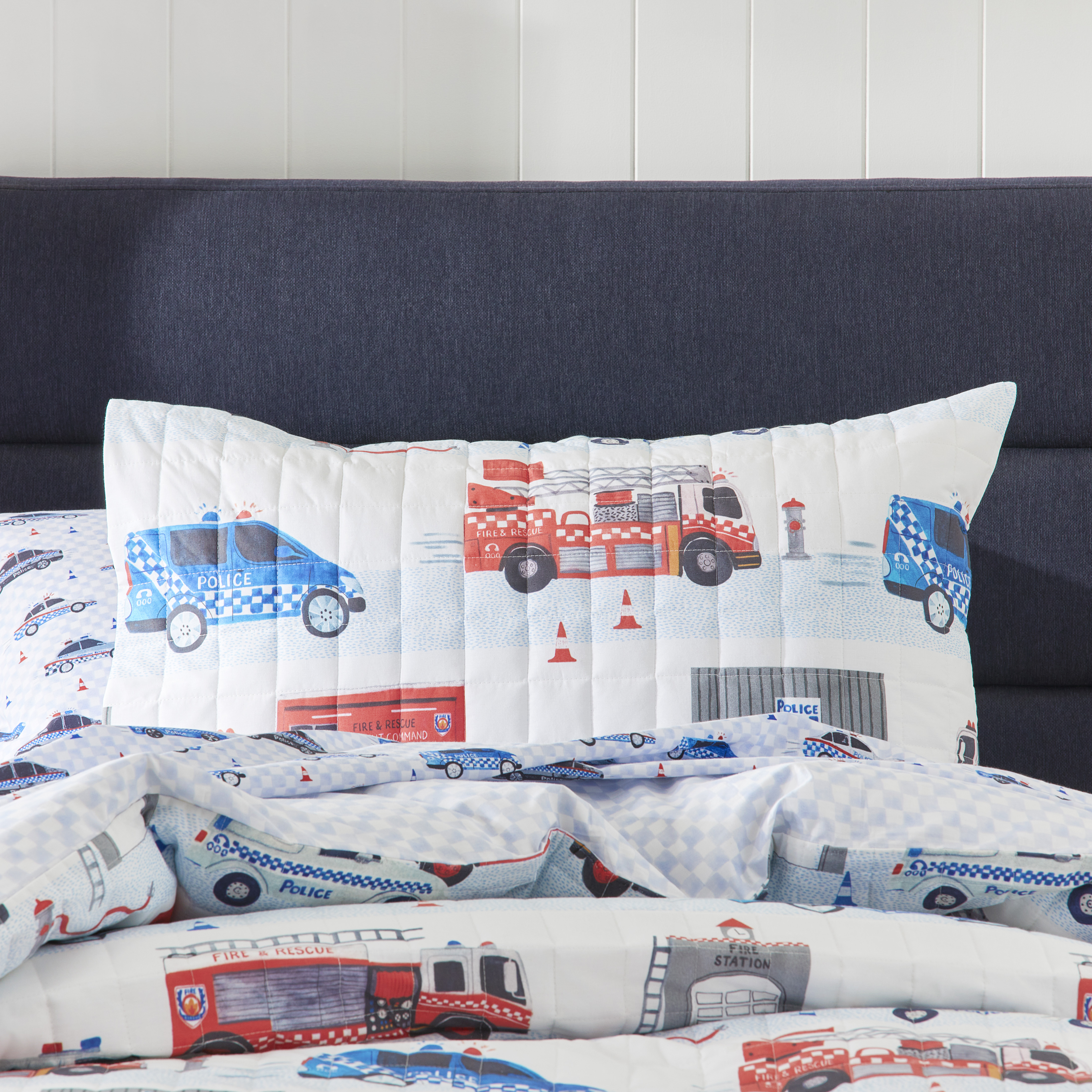 Adairs Kids Lights and Sirens White Quilt Cover Set Adairs