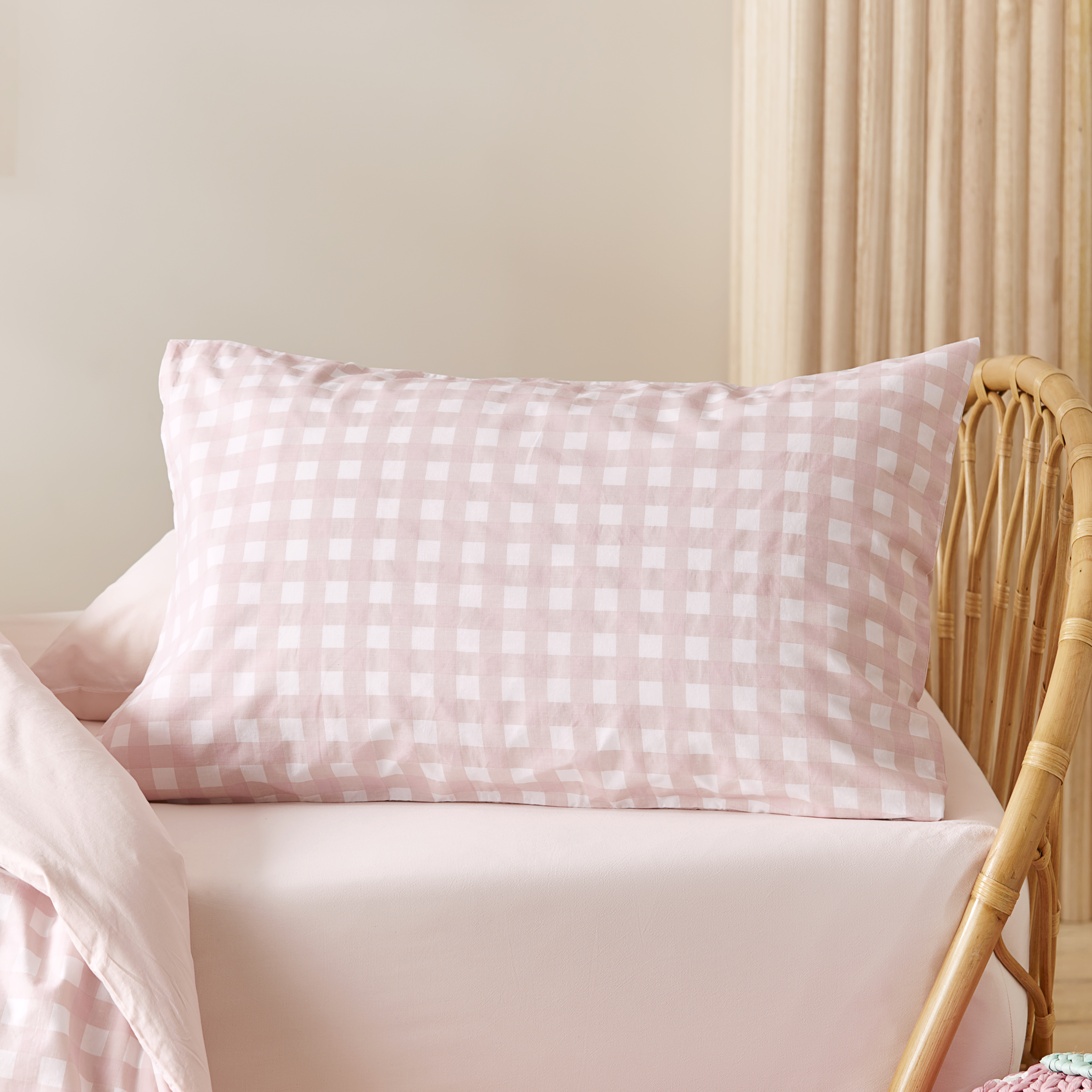 Adairs Kids Stonewashed Cotton Gingham Pink Lemonade Quilt Cover Set