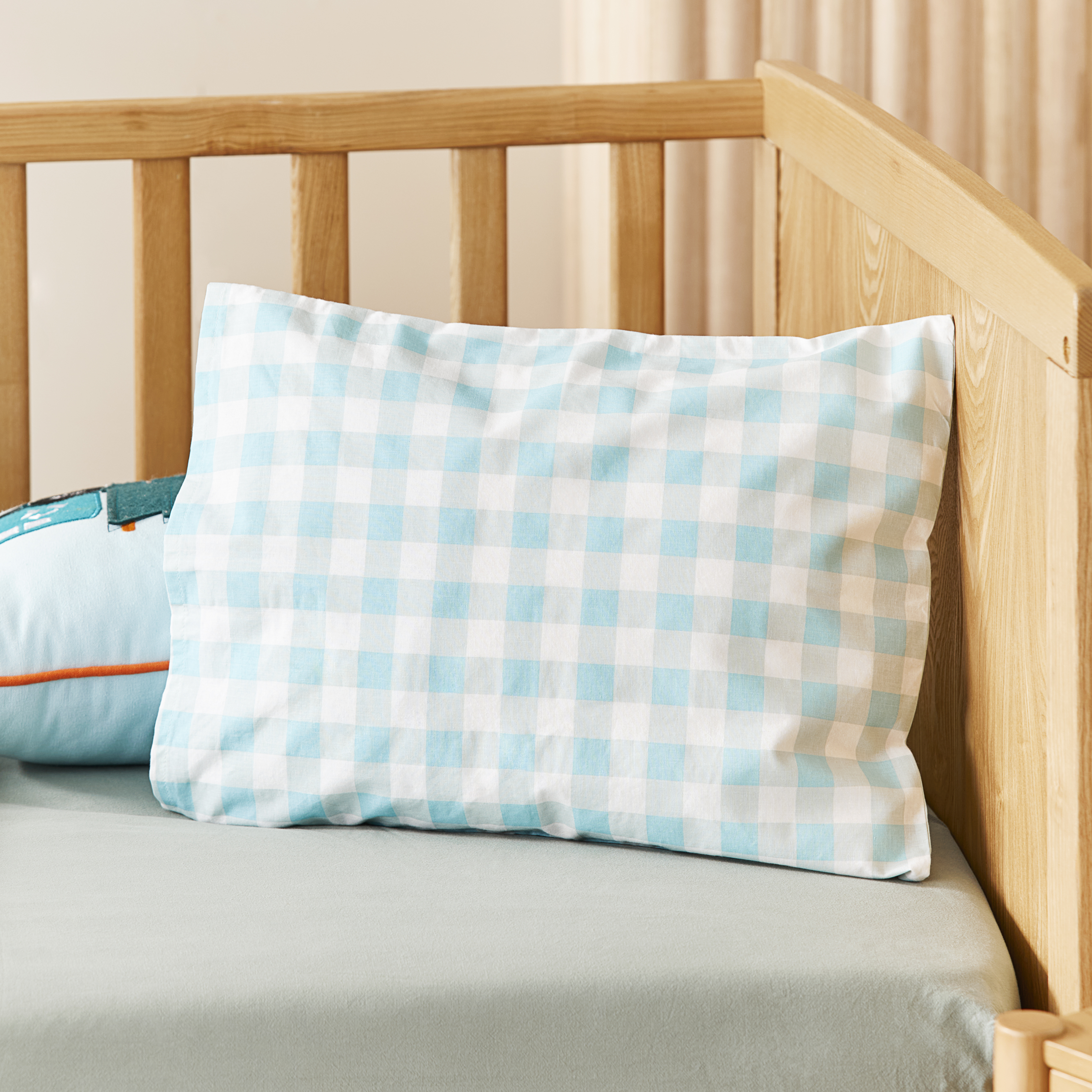 Adairs Kids Stonewashed Cotton Gingham Seafoam Quilt Cover Set Adairs