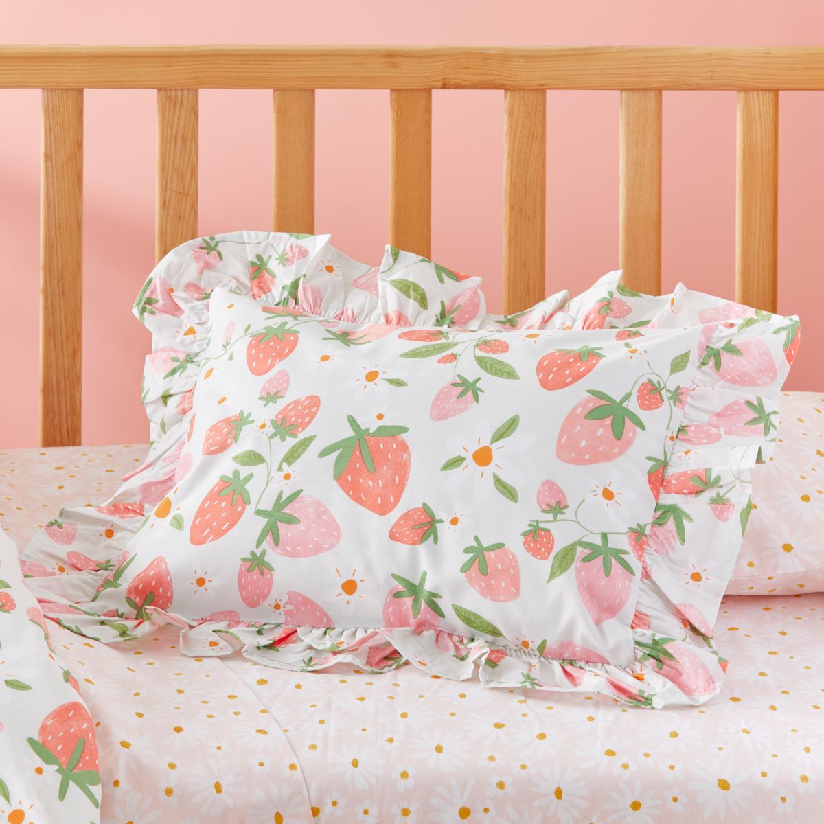 Adairs Kids Strawberry Dreams Soft Sage Quilt Cover Set Adairs