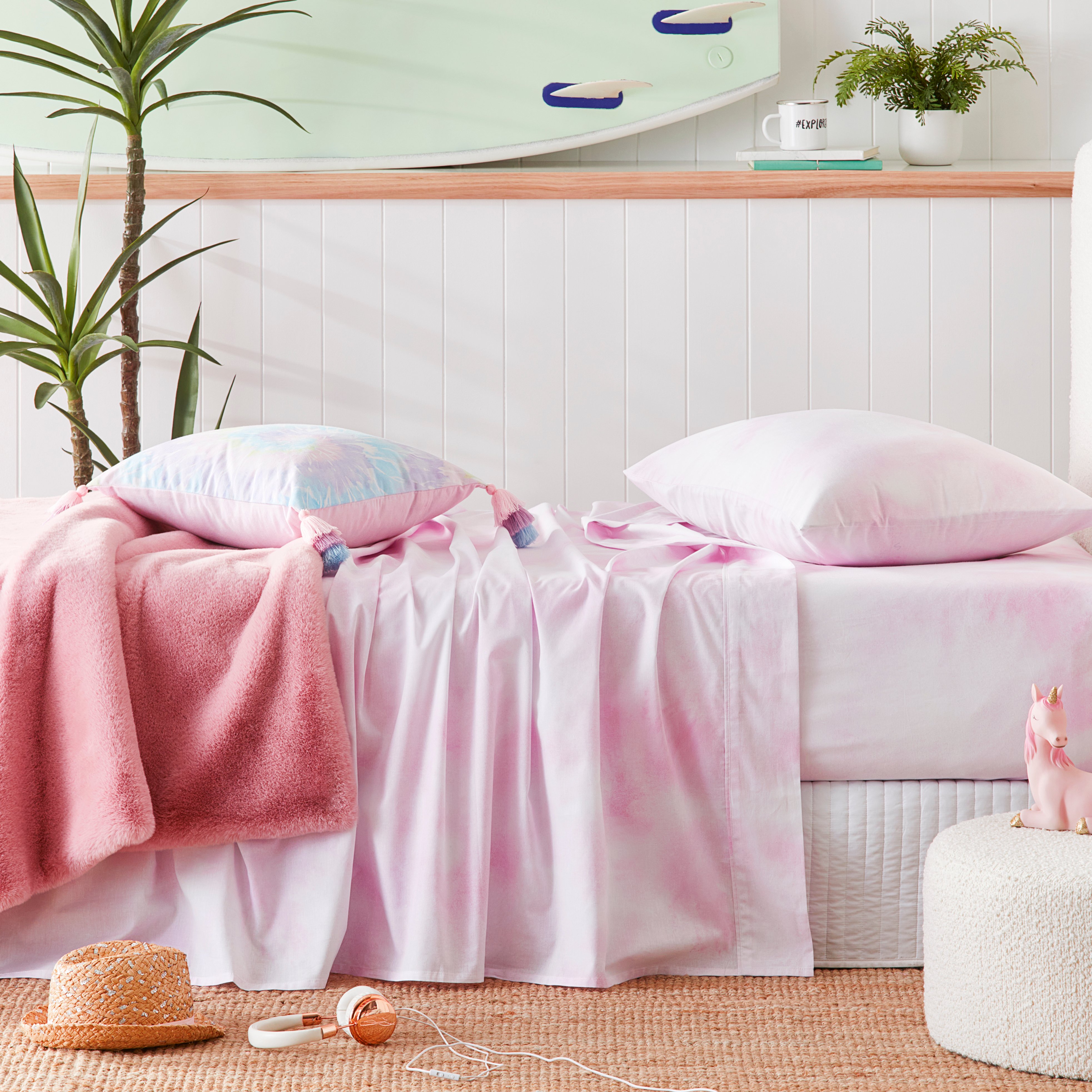 Adairs Kids Arlo Tie Dye Pink Sheet Set Adairs