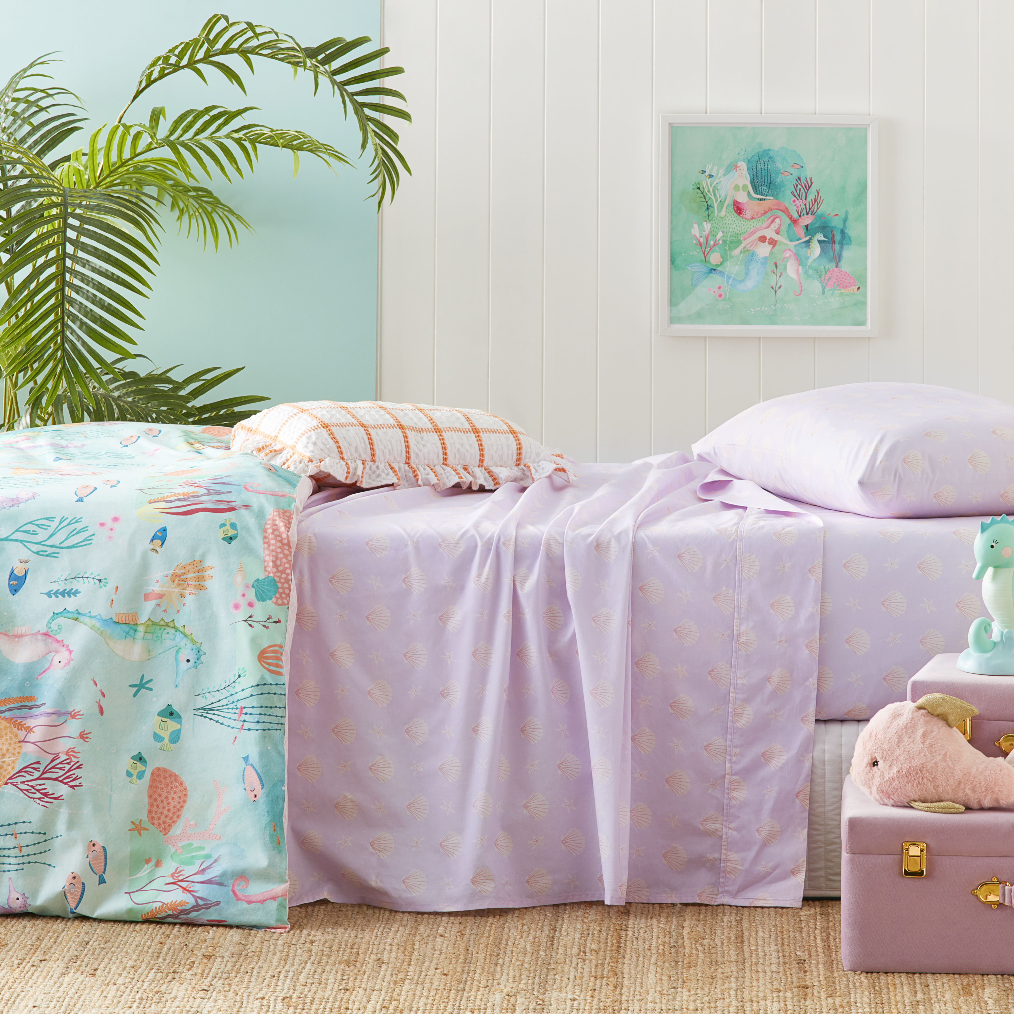 Adairs Kids Sea Shells Lilac Sheet Set Adairs