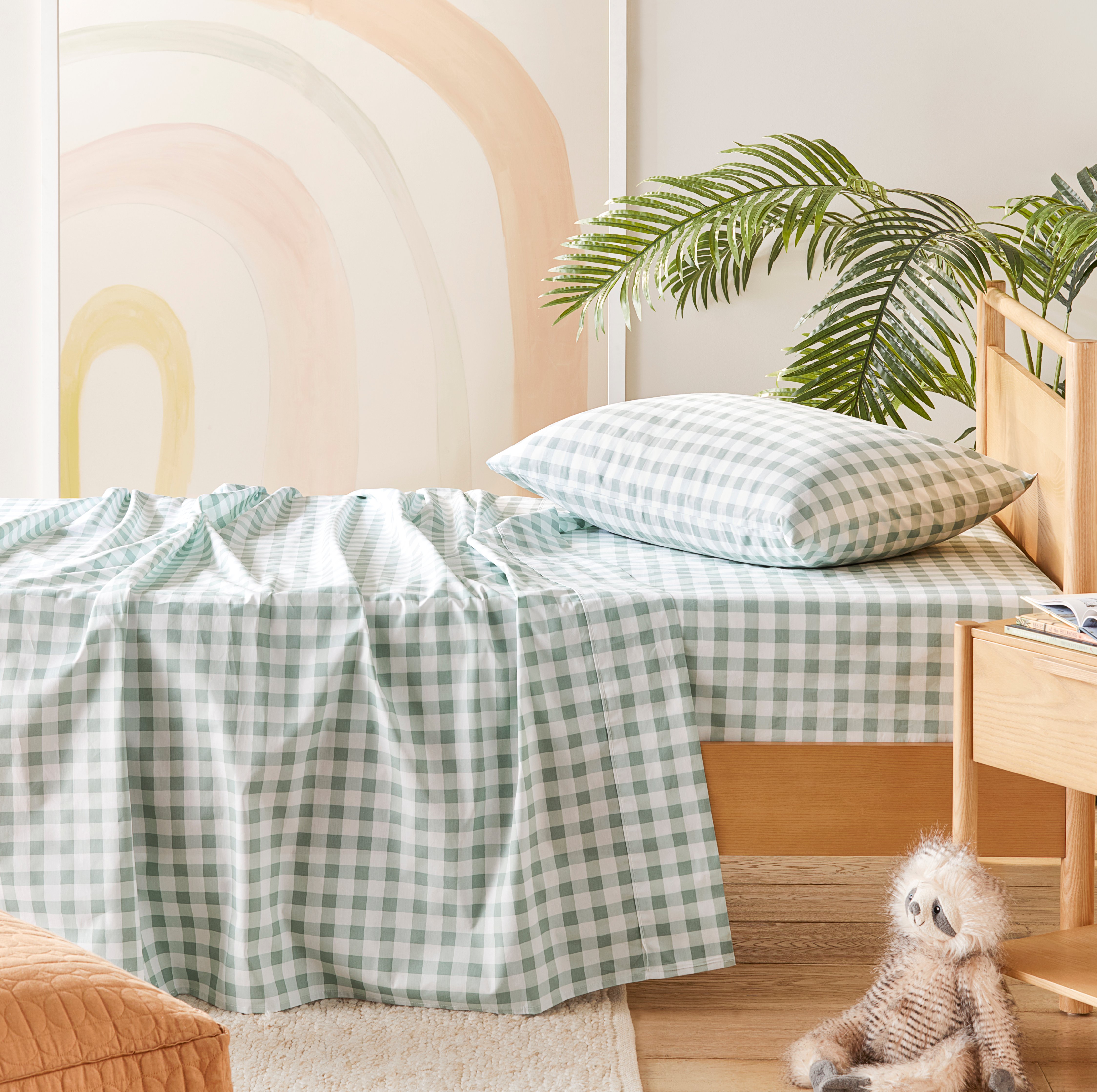 Adairs Kids Ashton Gingham Sage Sheet Set Adairs