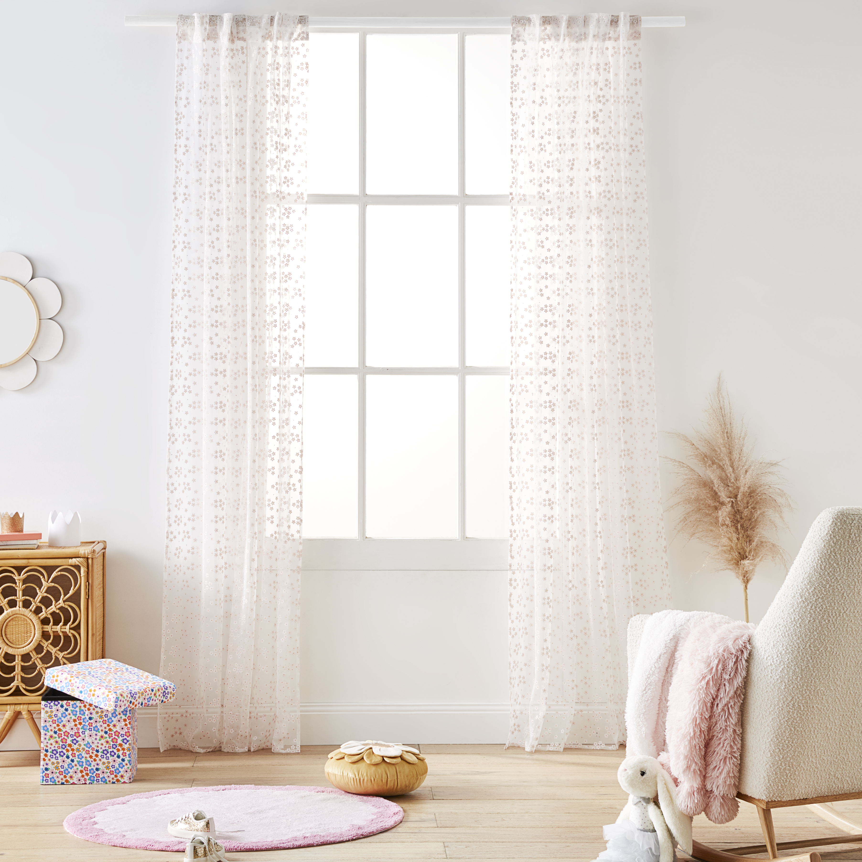 Adairs Kids Pretty Pink Daisies Sheer Curtains Set of 2 Adairs