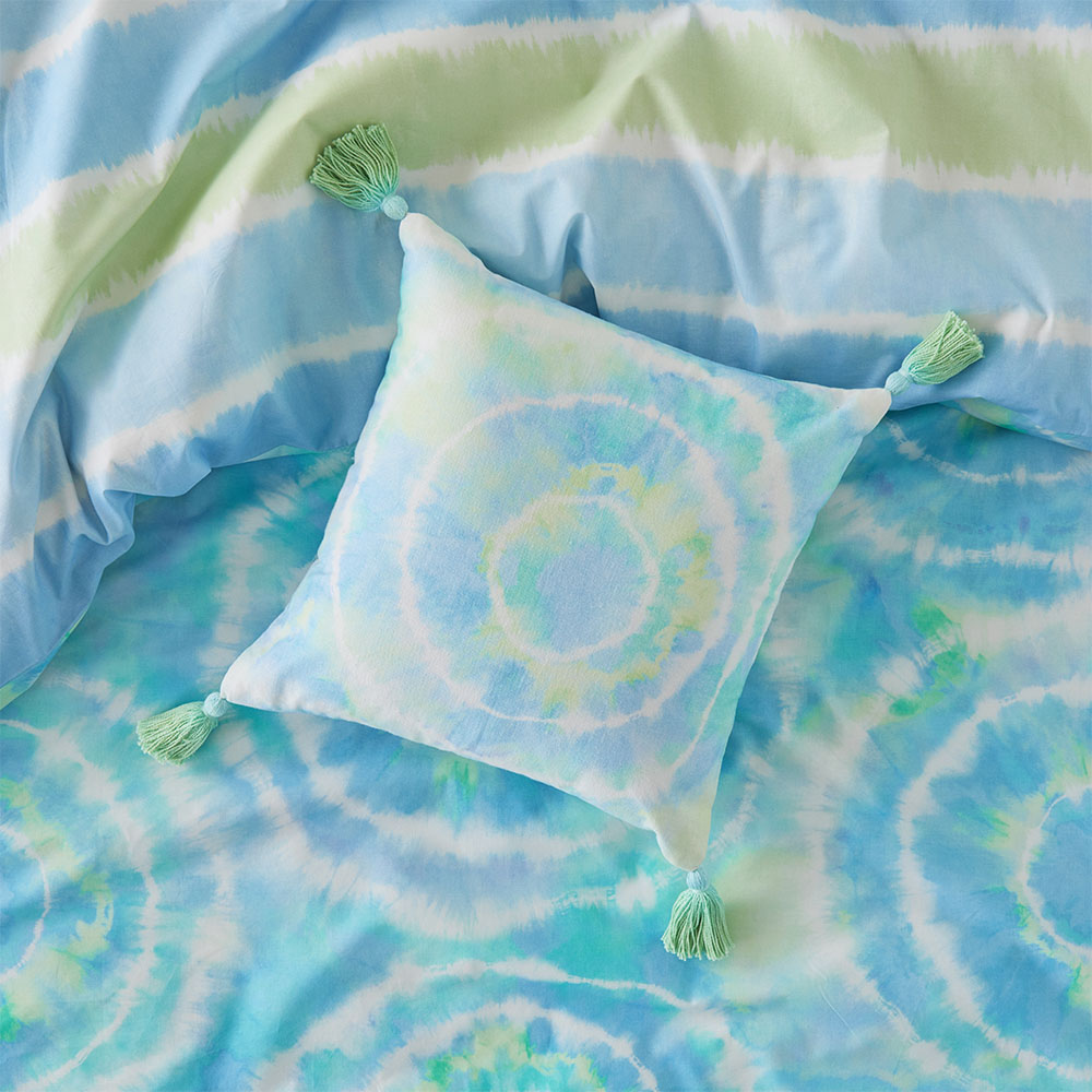 Adairs Kids Zephyr Aqua Tie Dye Textured Cotton Cushion Adairs