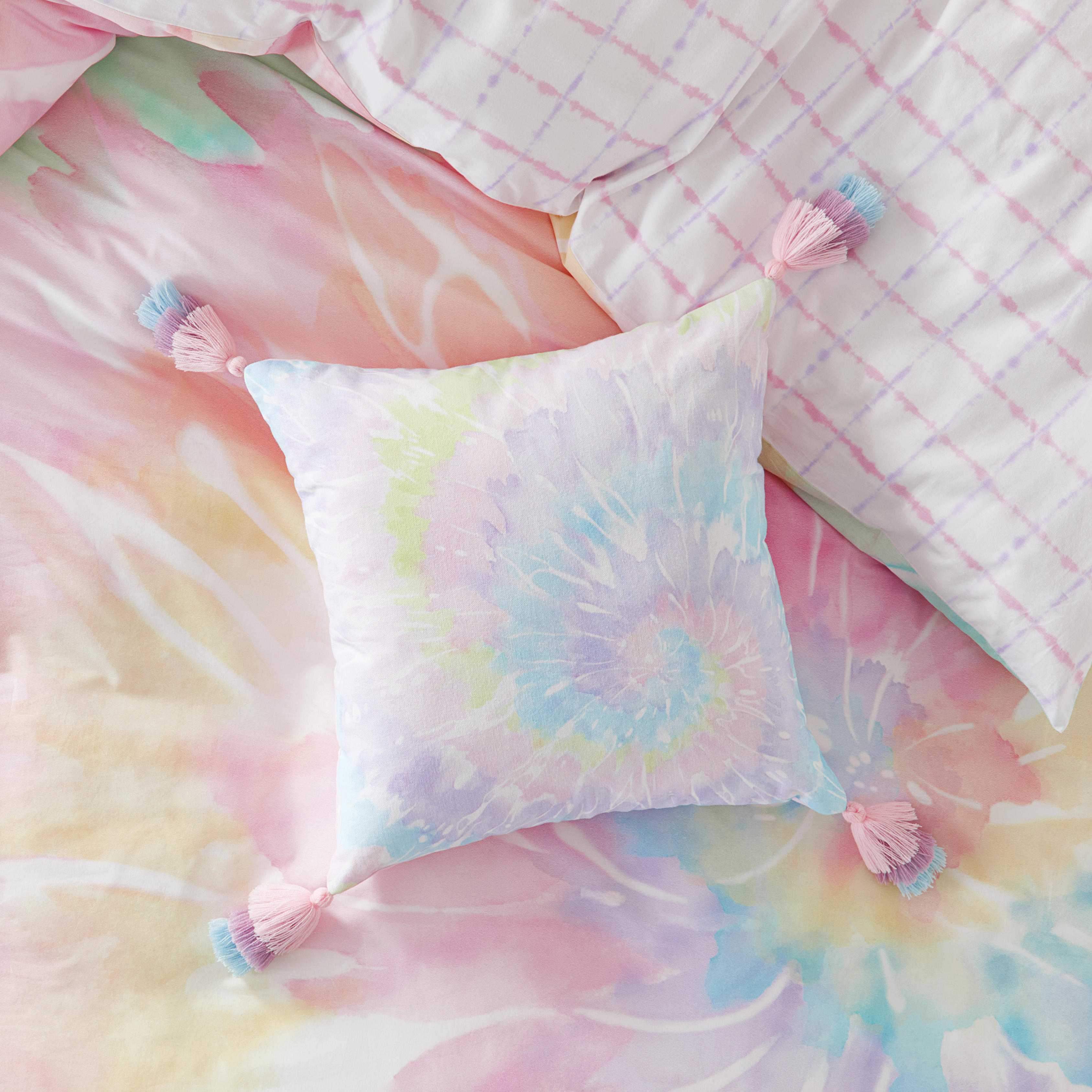 Adairs Kids Textured Cotton Rainbow Tie Dye Swirl Cushion Adairs