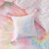 Textured Cotton Rainbow Tie Dye Swirl Cushion