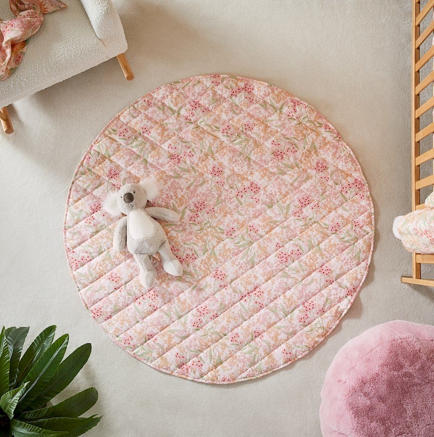 Adairs Baby Pretty Flora Blush Quilted Play Mat Adairs