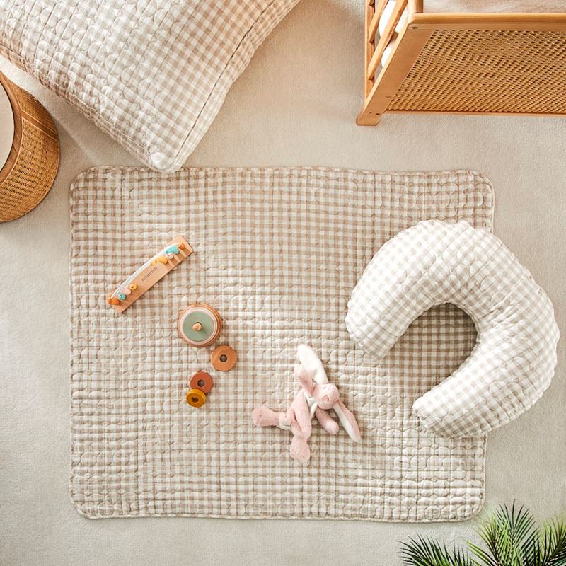 Vintage Washed Linen Linen Check Quilted Play Mat