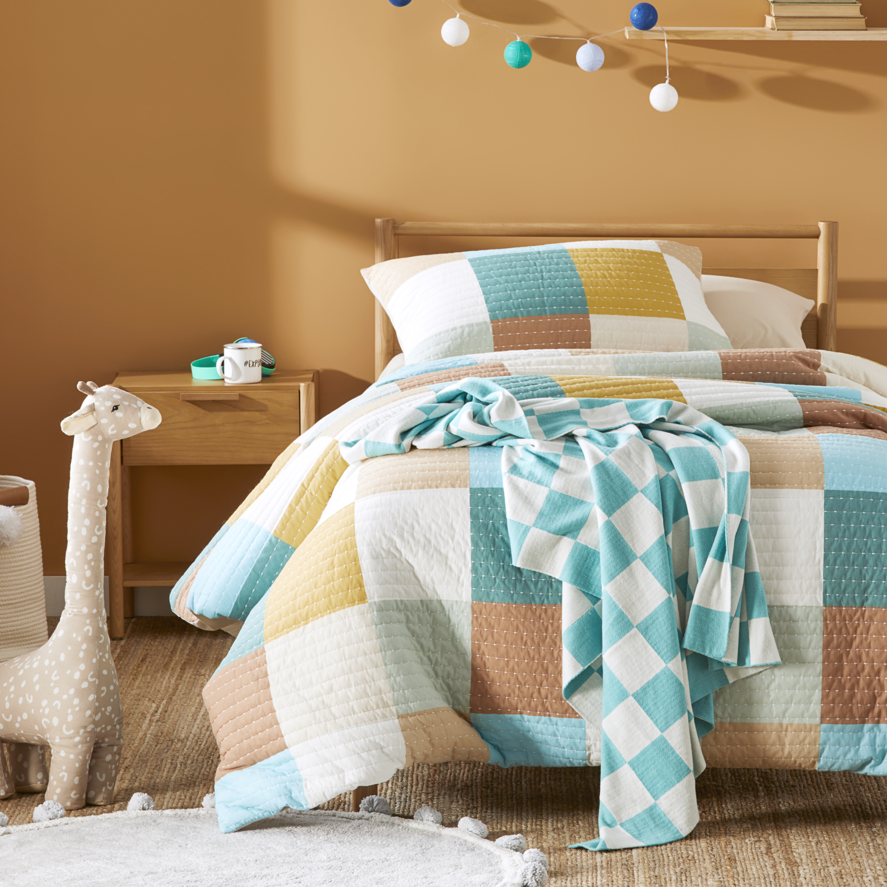 Adairs Kids Knitted Aqua Checkerboard Throw Adairs