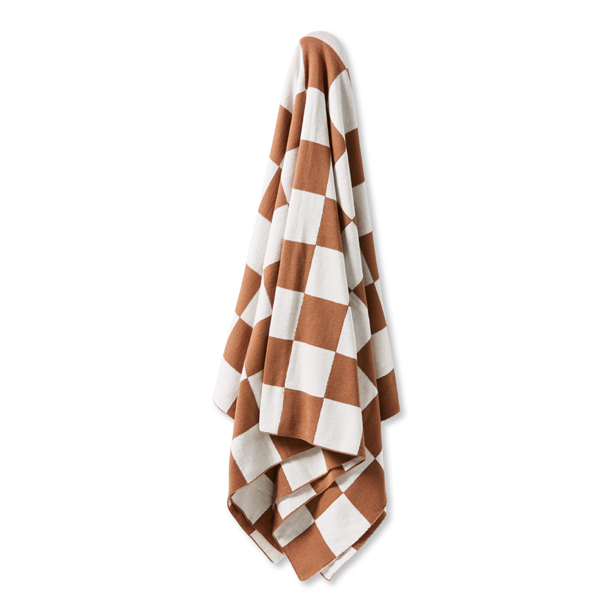 Adairs Kids Knitted Nutmeg Checkerboard Throw Adairs