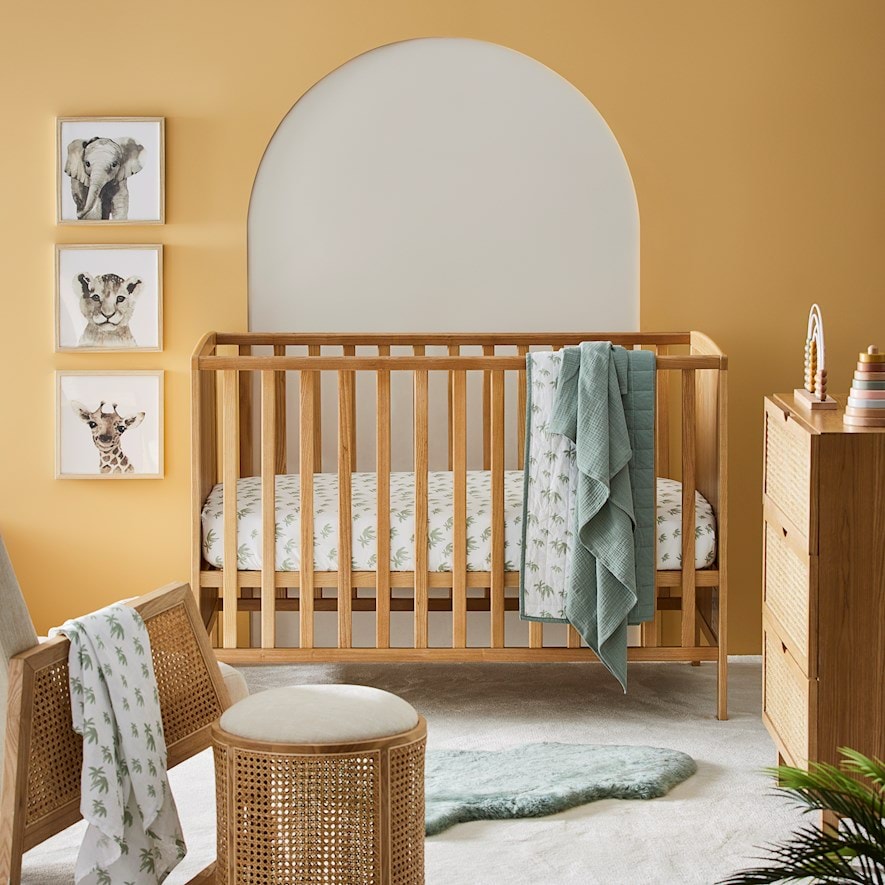 Adairs Baby Stonewashed Cotton Aqua Foam Palm Printed Fitted Sheet