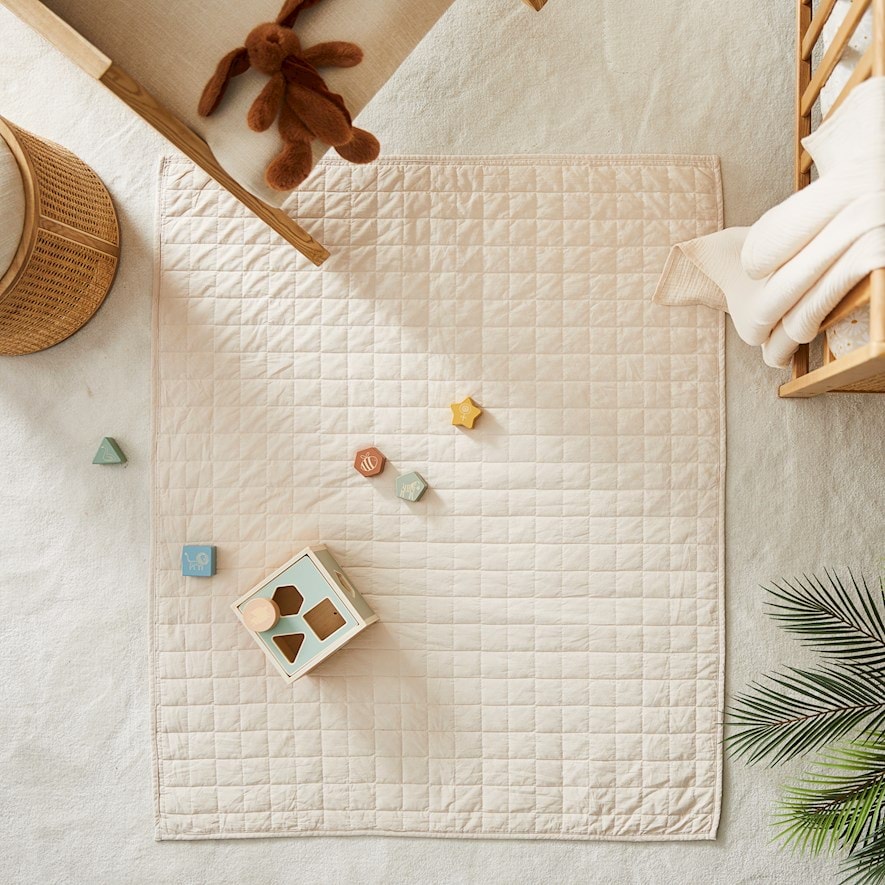 Adairs Baby Stonewashed Cotton Sand Daisy Play Mat & Coverlet