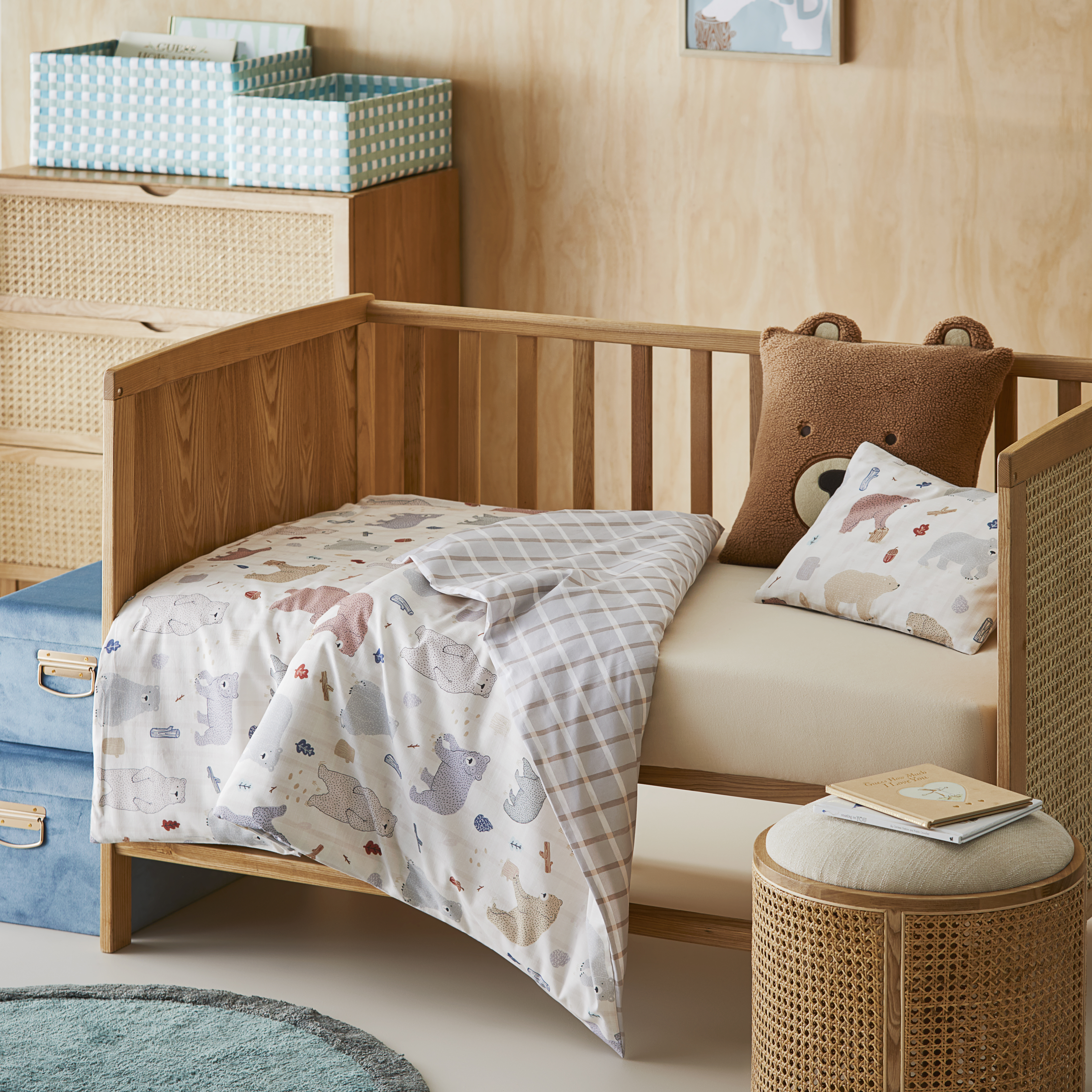 Adairs Kids Bear Cub Natural Cot Quilt Cover Set Bedding Adairs