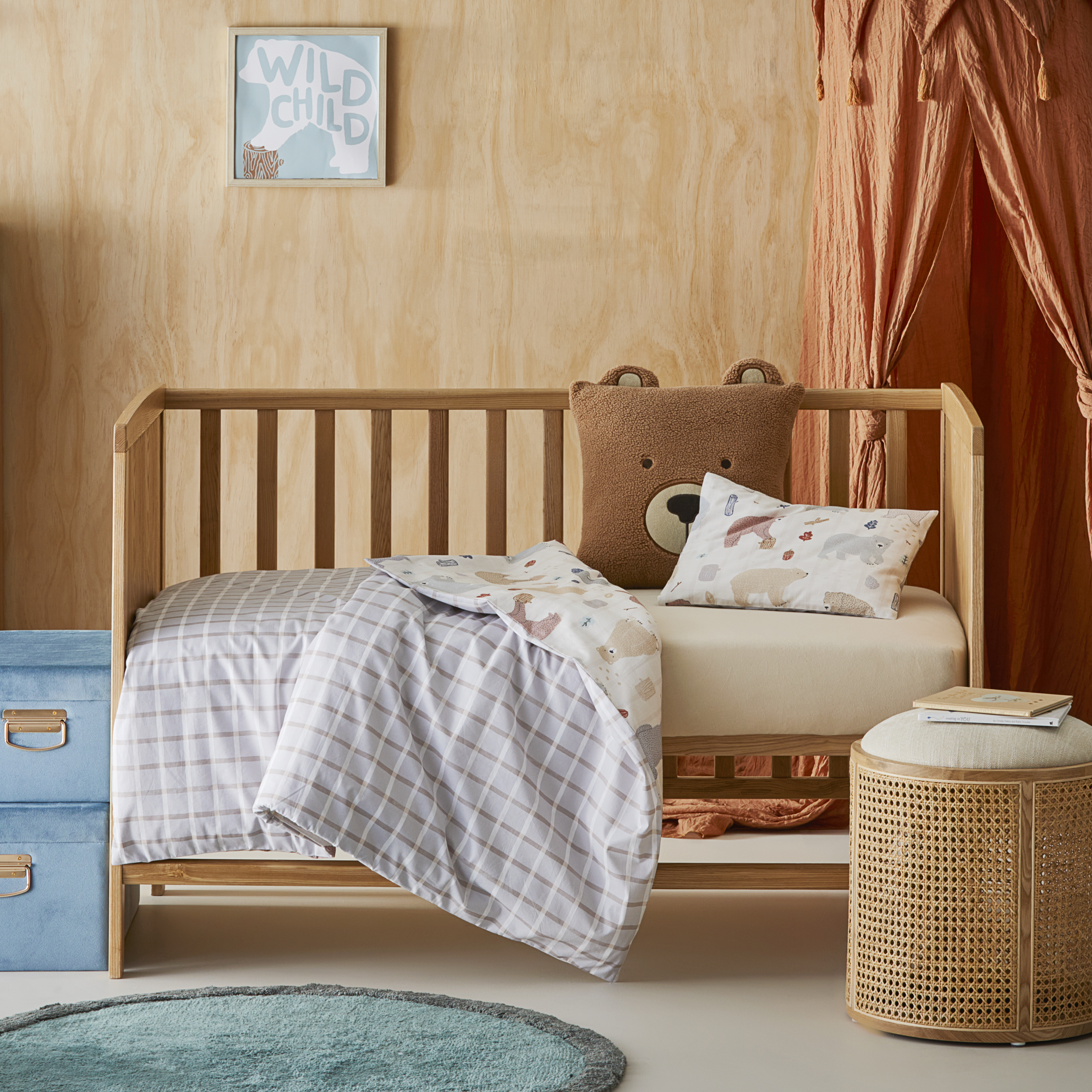 Adairs Kids Bear Cub Natural Cot Quilt Cover Set Adairs