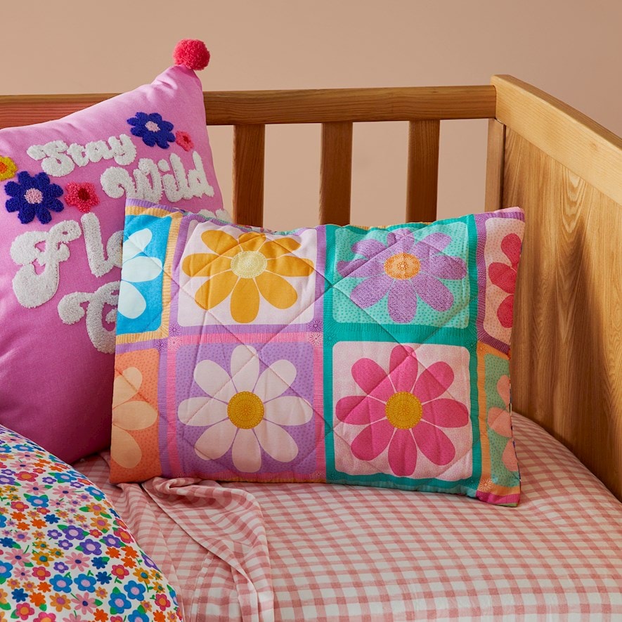 Adairs Kids Retro Daisy Multi Quilted Cot Quilt Cover Set Adairs