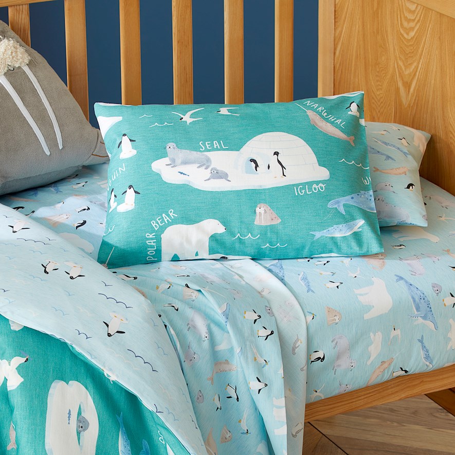 Adairs Kids Arctic Friends Sea Green Cot Quilt Cover Set Bedroom