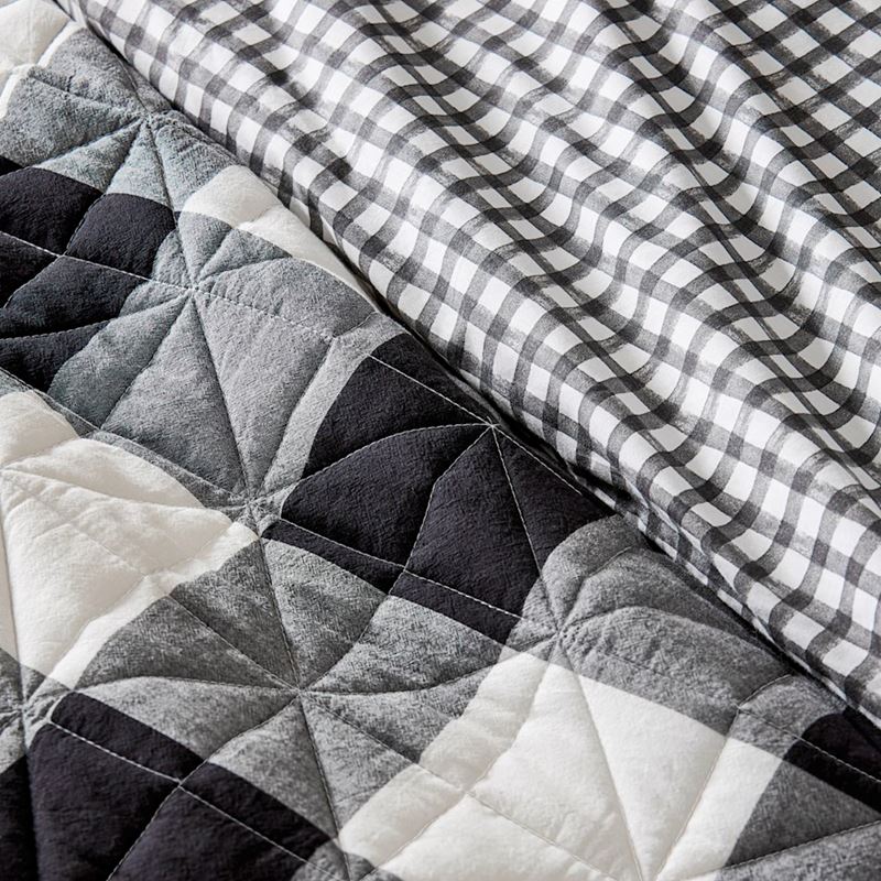 Yarn Dyed Black Gingham Quilted Cot Quilt Cover Set
