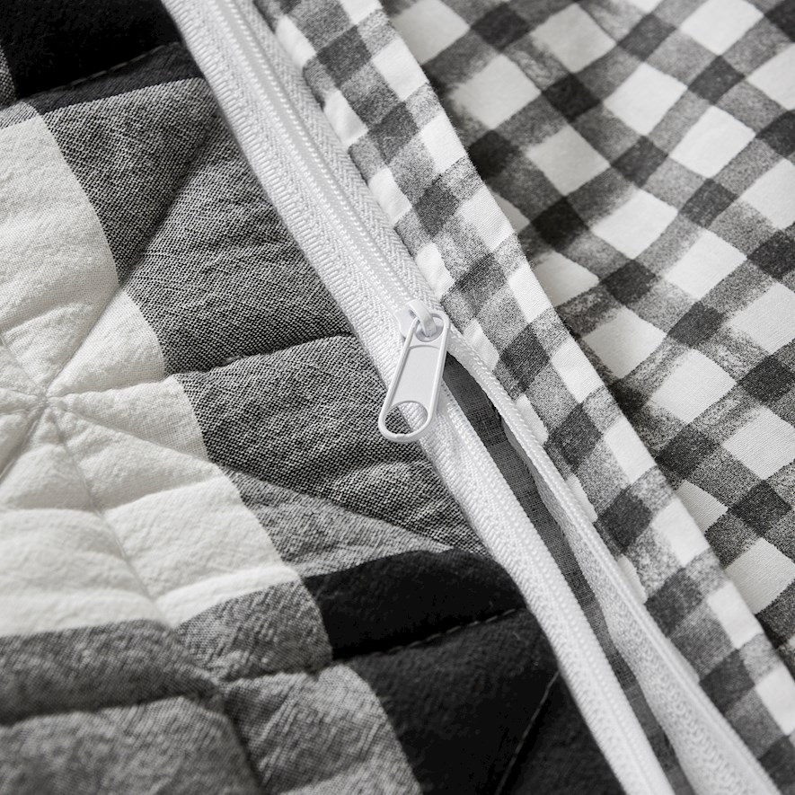 Adairs Kids Yarn Dyed Black Gingham Quilted Cot Quilt Cover Set Adairs