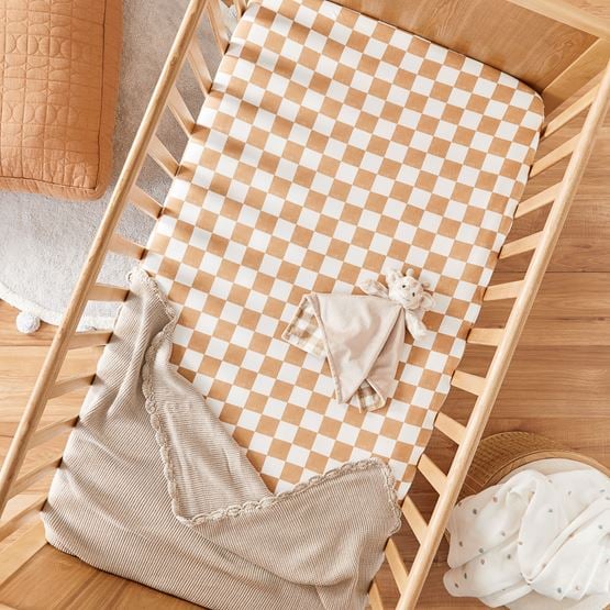 Gigi Grid Jersey Caramel Fitted Sheets