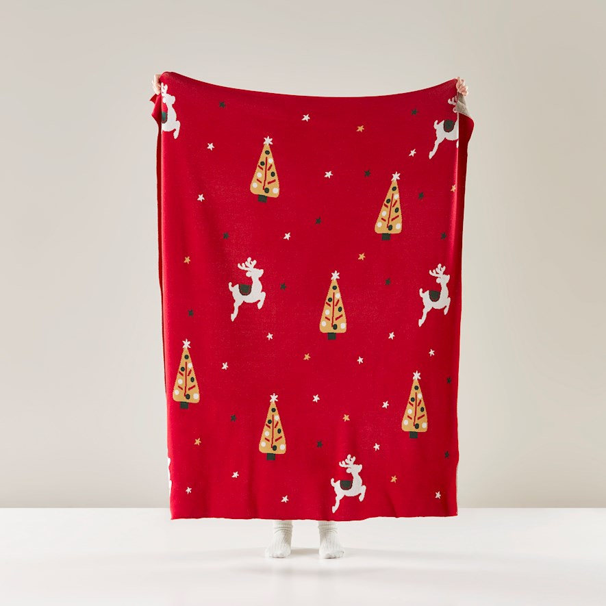 Festive Red Knitted Throw Adairs