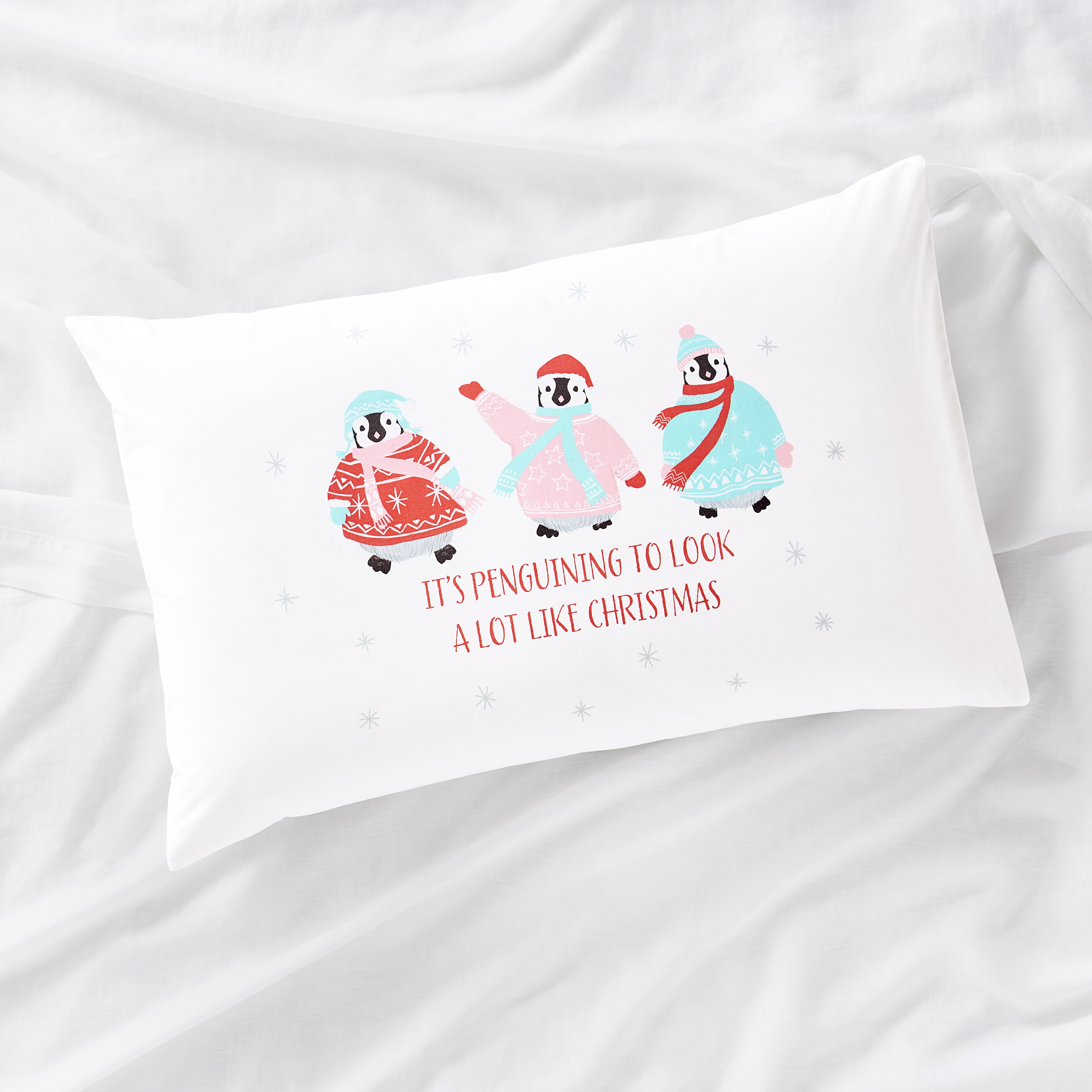 Christmas Penguins Standard Christmas Text Pillowcase Adairs