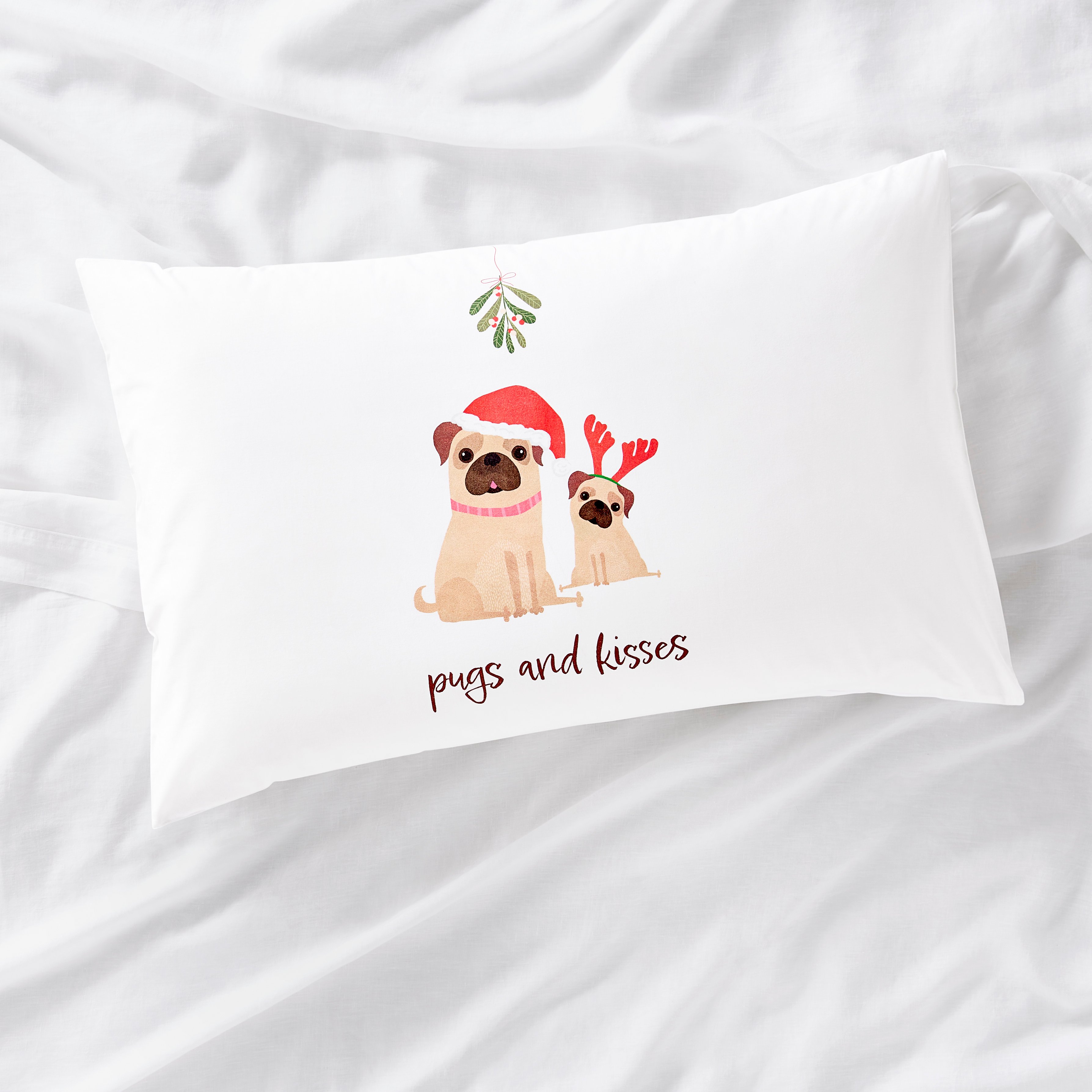 Pug store christmas pillow