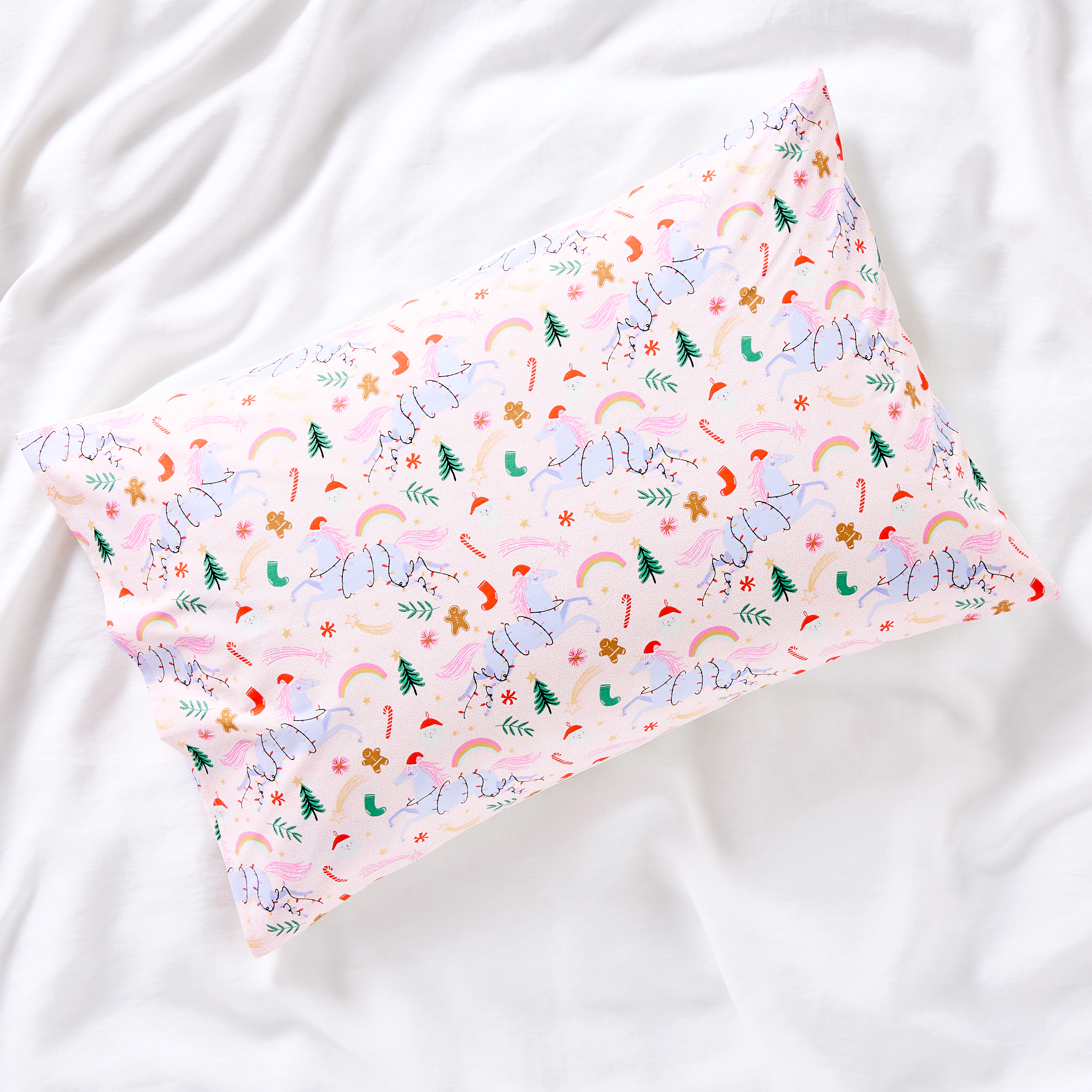 Adairs Kids Magical Unicorn White Christmas Text Pillowcase Adairs