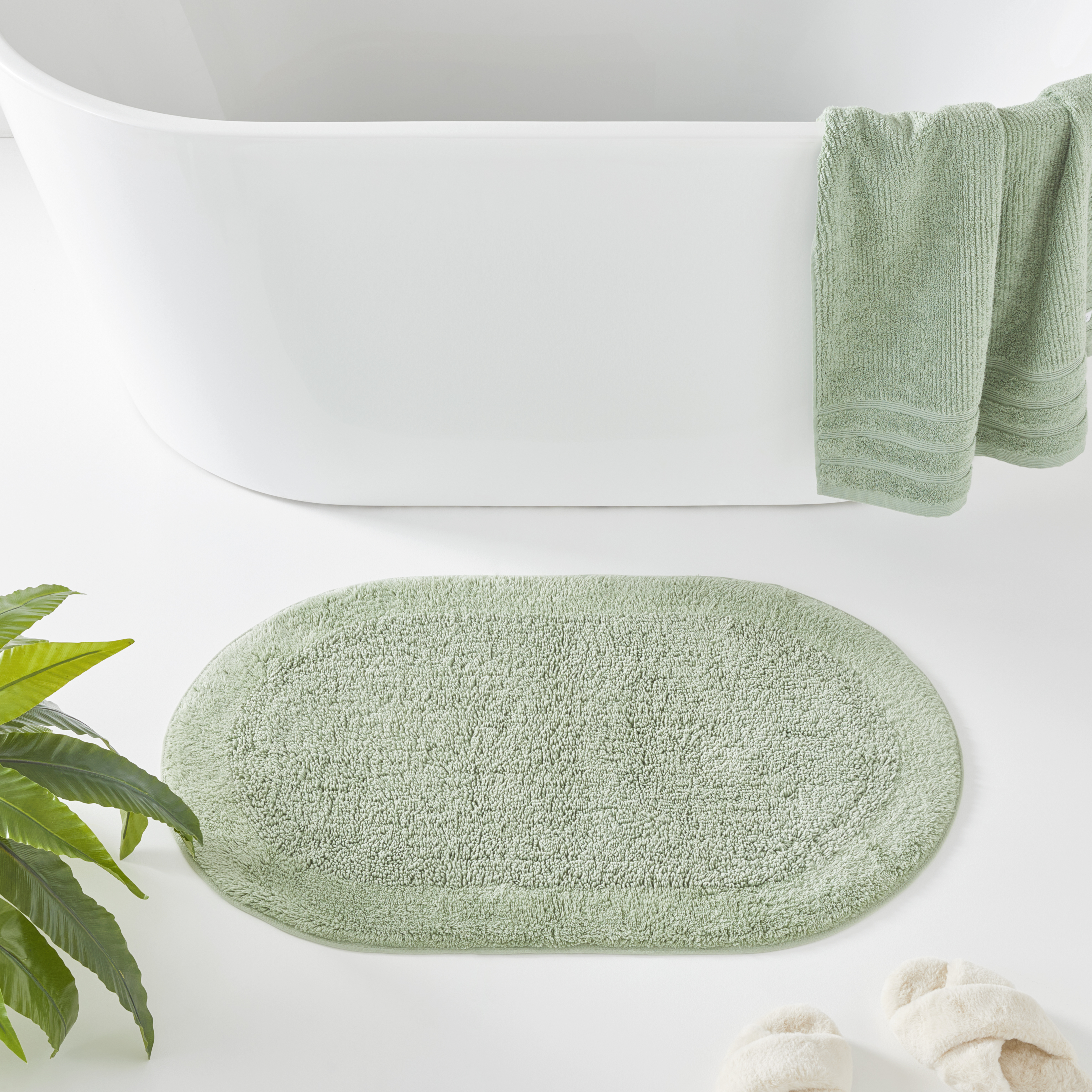 Nicola Eucalyptus Combed Cotton Oval Bath Mat Adairs