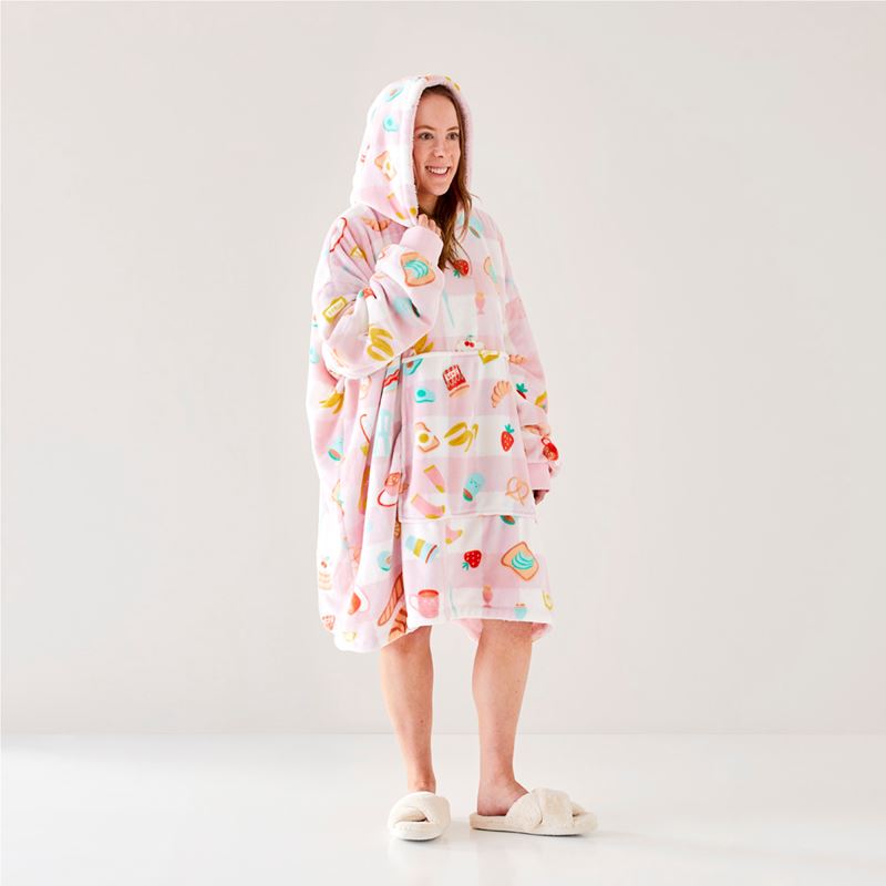 Teddy Powder Pink Multi Breakfast In Bed Hooded Blanket