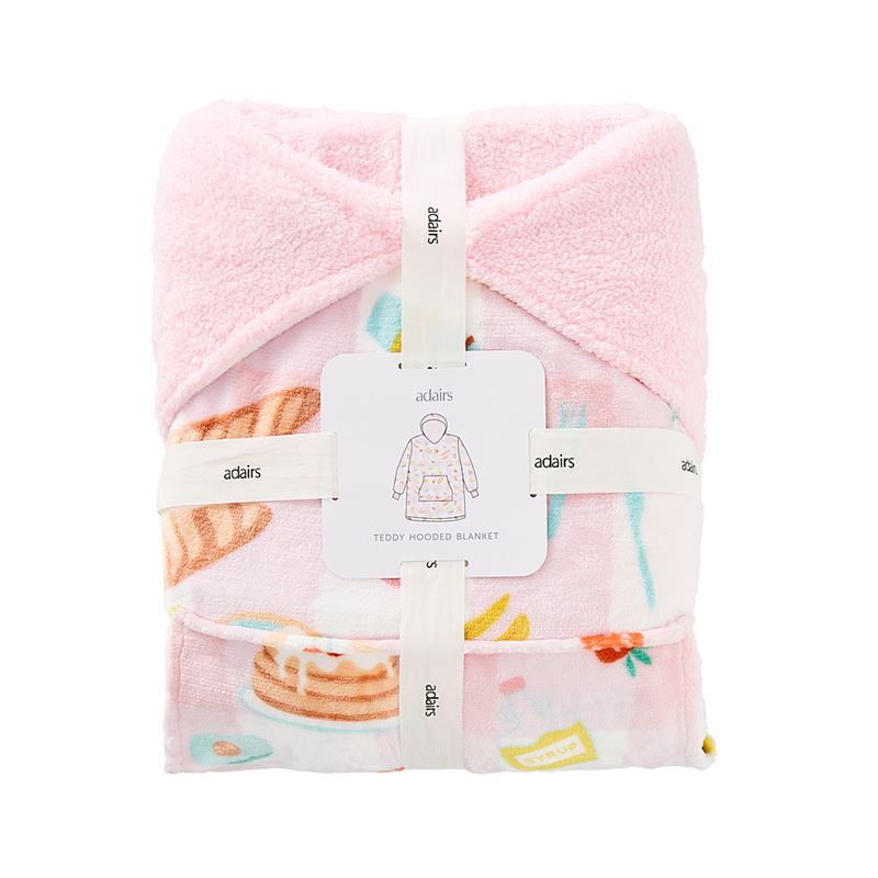 Teddy Powder Pink Multi Breakfast In Bed Hooded Blanket