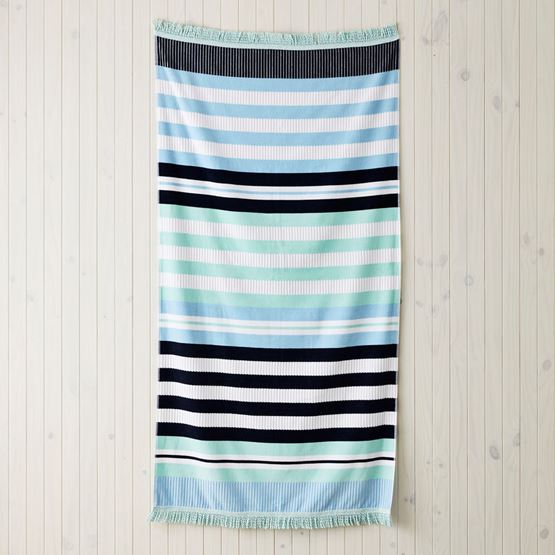Velour Holiday Stripe Aqua Beach Towel