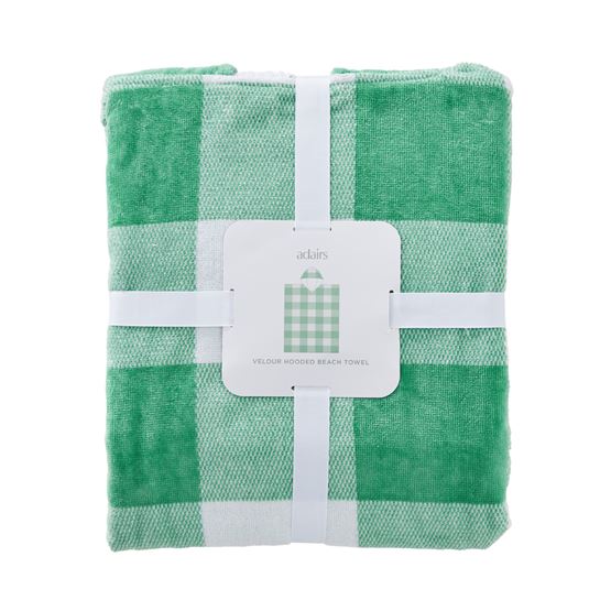 Velour Green Gingham Hooded Beach Towel