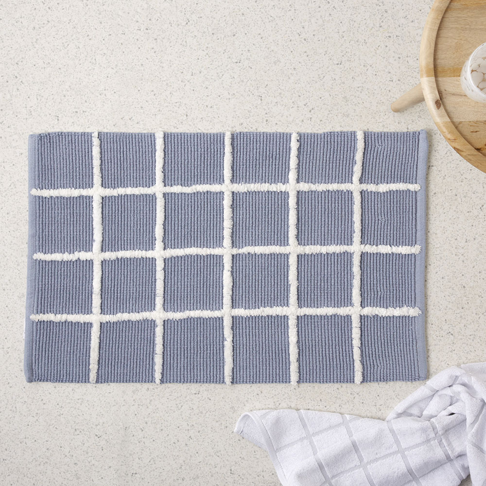 Nelson Check French Blue Bath Mat Adairs