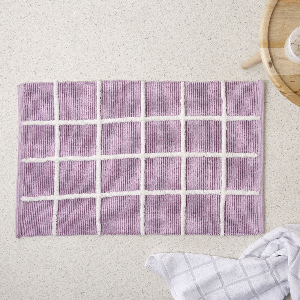 Nelson Check Lilac Bath Mat Adairs