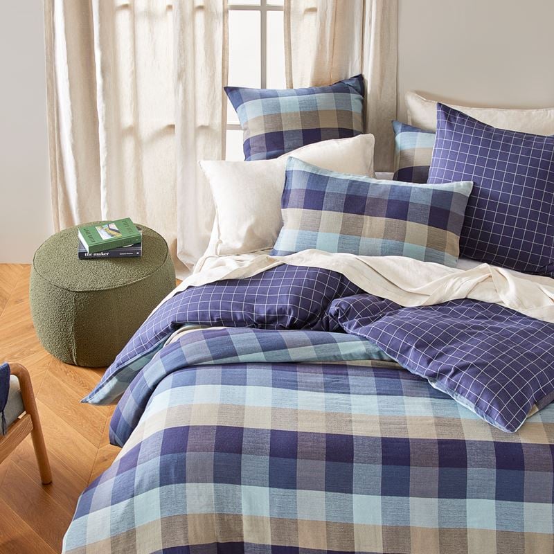 Lewis Stormy Blue Check Quilt Cover Set