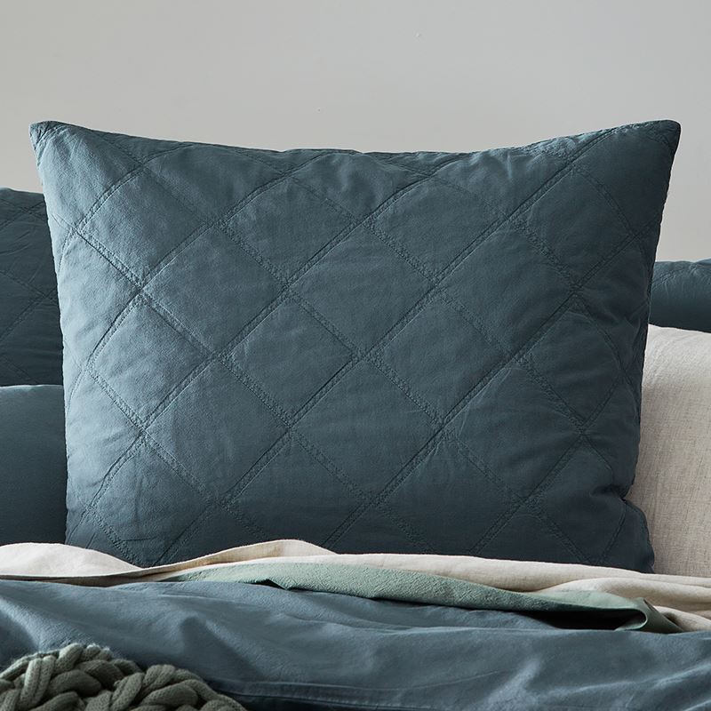 Stonewashed Cotton Dark Slate Quilted Pillowcase