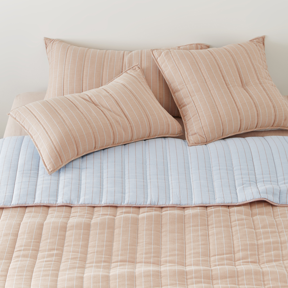 Cove Sky Blue Stripe Quilted Coverlet Separates Adairs