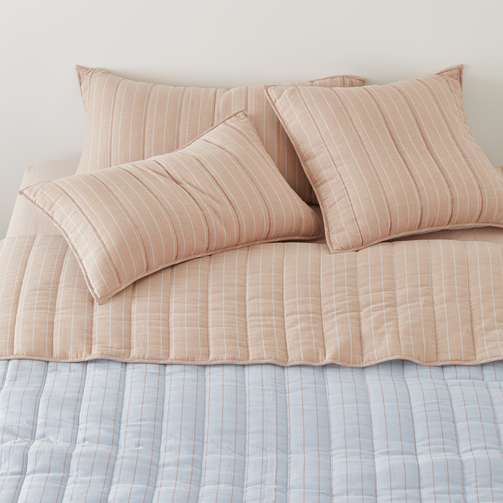 Cove Sky Blue Stripe Quilted Coverlet Separates Adairs