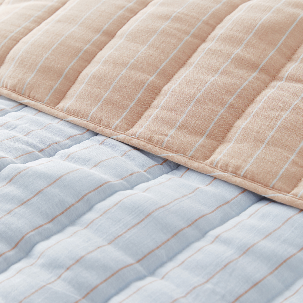 Cove Sky Blue Stripe Quilted Coverlet Separates Adairs