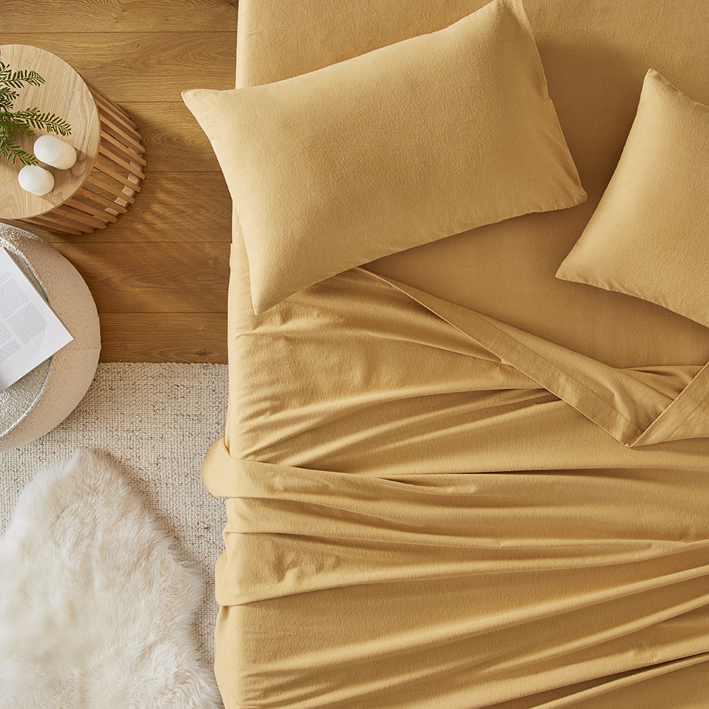 Flannelette Mustard Plain Dye Sheet Set Adairs