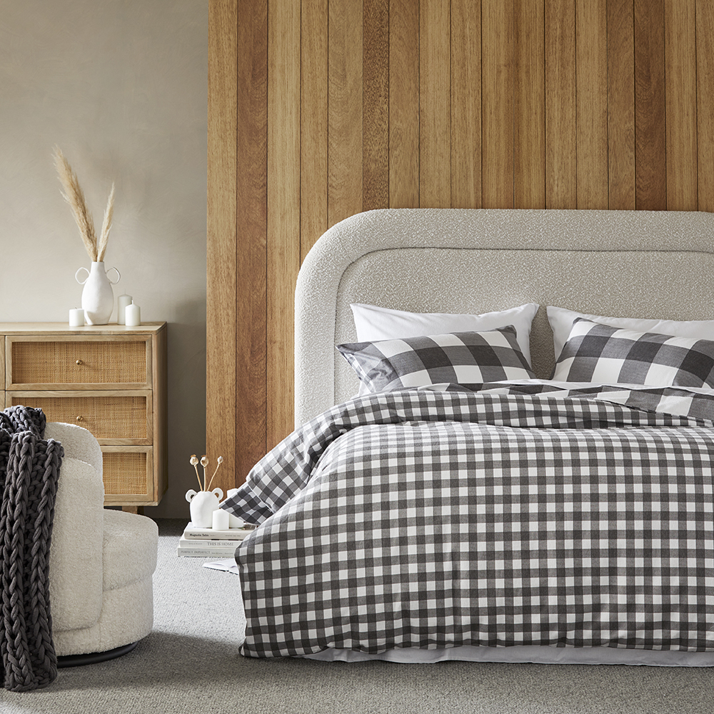 Flannelette Charcoal Check Printed Quilt Cover Set Adairs